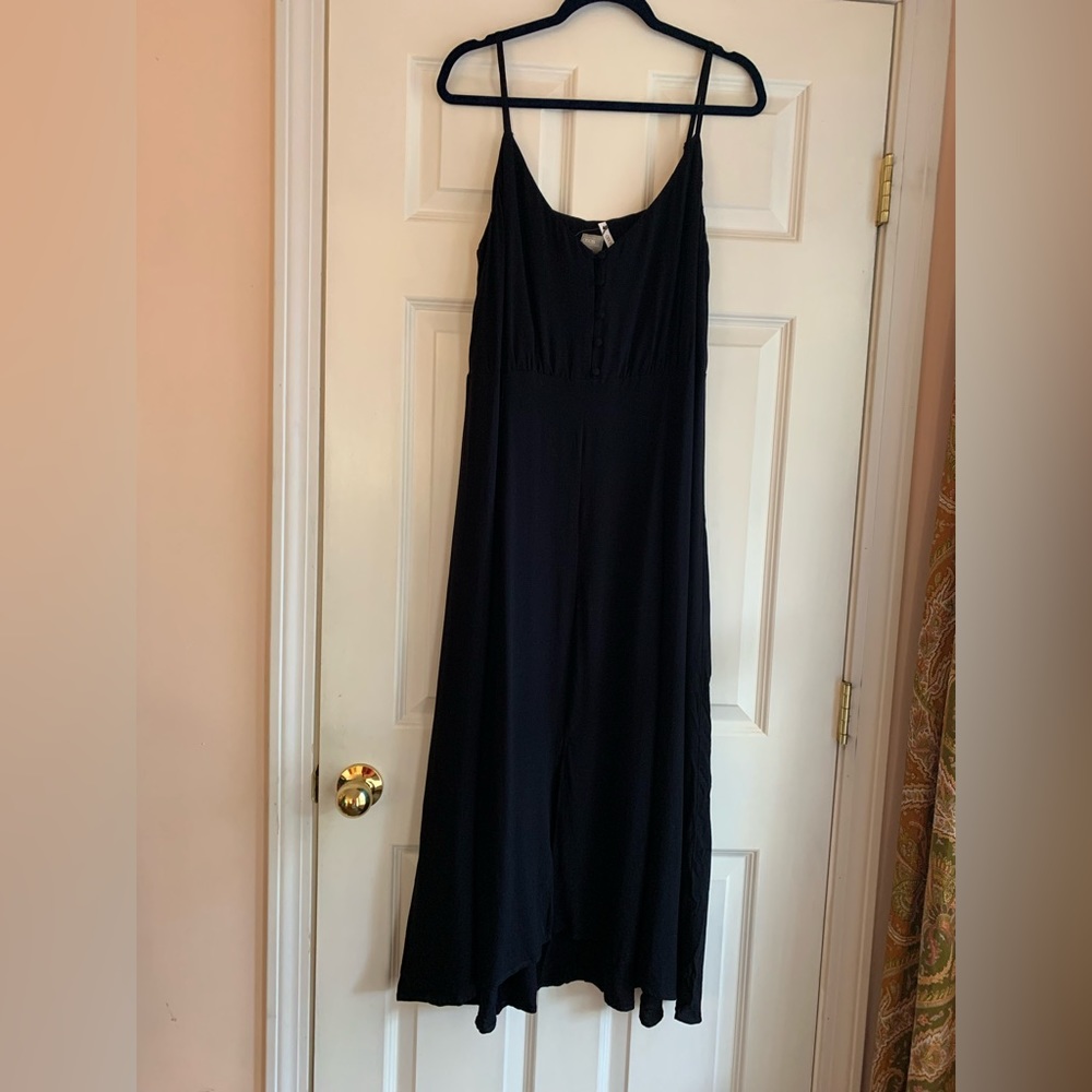 NWT ASOS Curve Size 14 black long dress, adjustable straps, button details